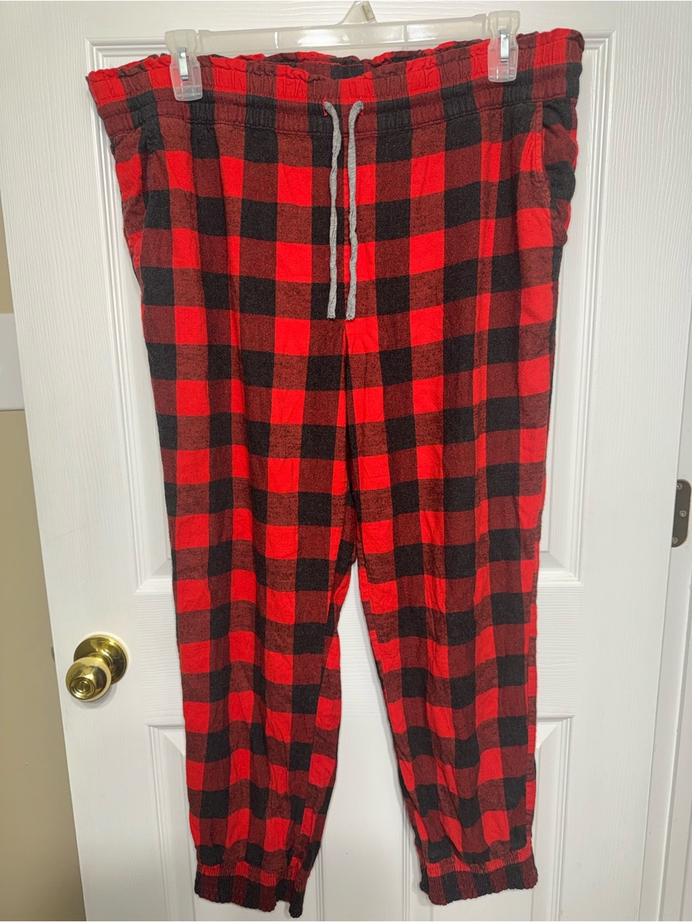 Aerie Pajama Joggers Flannel Red Black Buffalo Plaid Sz XL Long